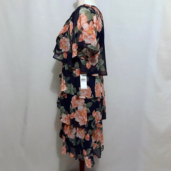 SLNY NWT Knee Length Tiered Flutter Sleeves Dress Women 6 - Picture 7 of 10